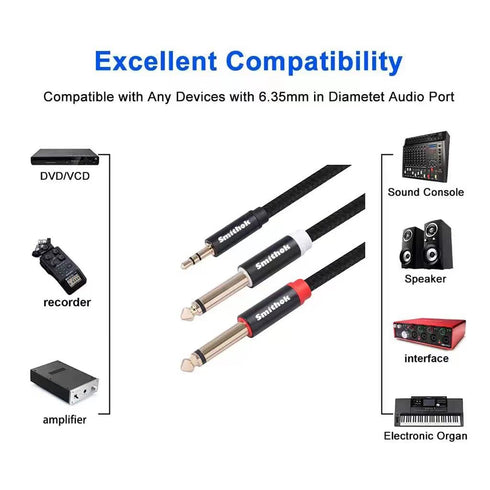 2pack 3.3Ft 3.5mm TRS to Dual 6.35mm Stereo Cable 1/8 TRS to Dual 6.35mm 1/4 TS Mono Y Splitter Audio Cord Adapter for Smartphone, Mixer,PC, CD Pl...
