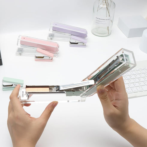 Clear Mint Green Stapler with 1000 Rose Gold Staples for Desk Manual Staplers Home School Office Accessories Stationery Supplies (Mint Green Stapl...