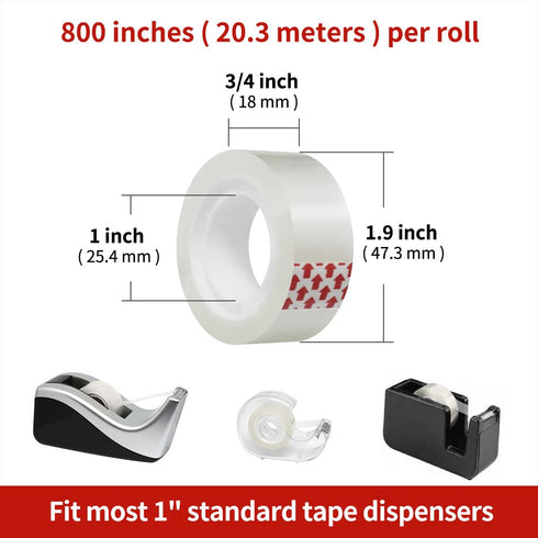 24 Rolls Transparent Tape Refills, Clear Tape, 3/4 x 800 Inches, Glossy Gift Wrapping Tapes for Dispenser, Office, School, Home...