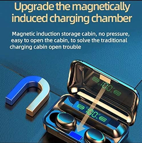 F9 True Wireless Earbud with Power Bank with Bluetooth Version 5. 1 Earbuds Portable case Charging, Sport Design, Built in Microphone (Black)...