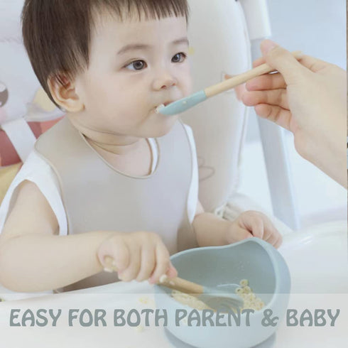 Ginbear Silicone Baby Spoon and Fork Set Self-feeding, Baby Flatware Sets, Toddler Feeding Utensils for Child 6 Months+ (Hazy Green/Almond)...