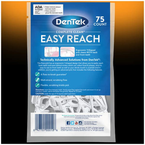 DenTek Complete Clean Easy Reach Floss Picks, Advanced Fluoride Coating, Mouthwash Blast Flavor, 75 ct. (Pack of 4)...