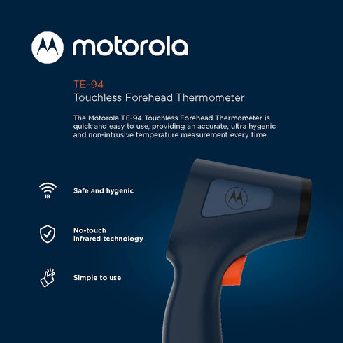 Motorola TE-94 Infrared Touchless Forehead Thermometer for Adults and Kids - Backlit Display, Memory Function, High Temp Alert - Dark Blue...