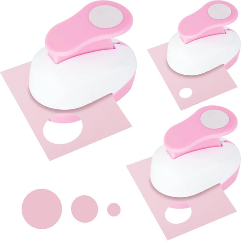 LOVEINUSA 3PCS Paper Hole Punches Pink, Lever Punch 3 Sizes Circle Holes Craft Paper Punch Set for Scrapbooking Festival Paper Greeting Card DIY A...