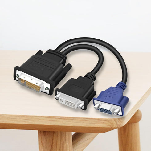 DVI-I to DVI-D VGA Video Cable Splitter 1 in 2 Out Computer Host Laptop Graphics Card DVI24+5 External 2 Port DVI24+1 VGA Monitor TV Projector Ada...