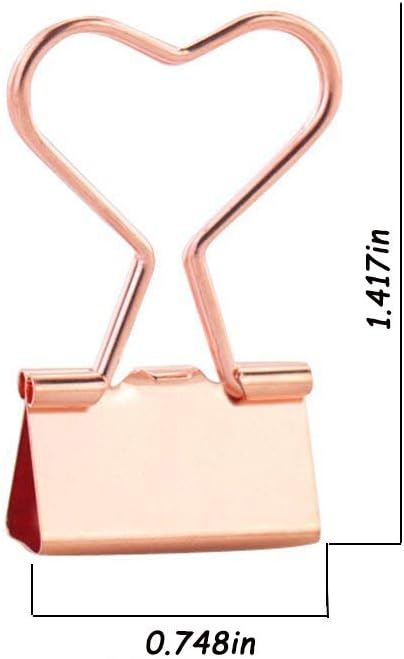 Rose Gold Metal Binder Clips with Heart Shaped Handle 0.74"/19mm foldback Clips in Acrylic Crystal Box Invoice Bill Clip Decorative Paper Clips No...