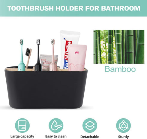 Toothbrush Holders for Bathrooms Bamboo Toothbrush and Toothpaste Holder Electric Tooth Brush Holder Large Toothbrush Organizer for Bathroom Count...
