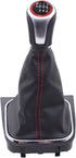 MOTOKU Black Leather with Red Stitching Gear Shifter Knob Boot Cover with 6 Speed Manual Shift Knob and Bracket Base Assembly for Volkswagen Jetta...