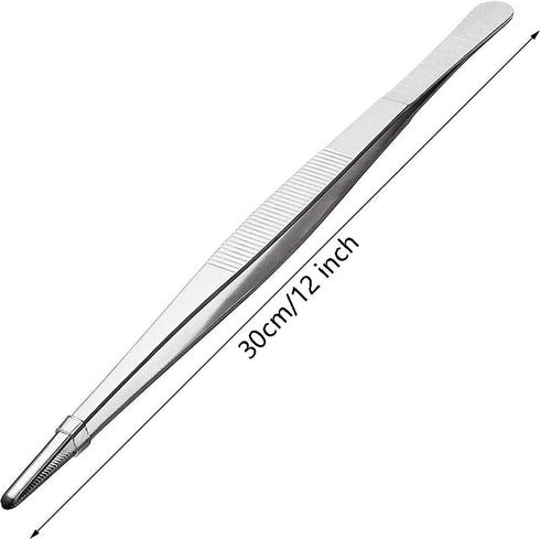 1Pc Silver Fine Tongs Tweezers Bar Tongs, Stainless Steel Food Tweezers with Precision Serrated Tips Cooking Tongs Cooking Utensils for Cooking, R...