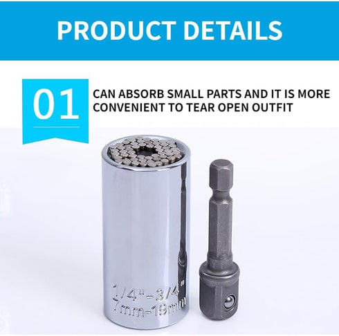 Universal Socket Tool, Tools for Men with Power Drill Adapter 1/4""-3/4"" (7mm-19mm) Socket wrench -2Pc Set for Daily Maintenance, Home Renovation...