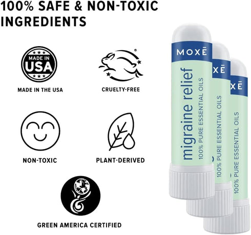 MOXE Migraine Relief Nasal Inhalers, Essential Oils for Headaches & Tension Relief, Portable Aromatherapy, Easy-to-Use, Pure & Undiluted, Peppermi...
