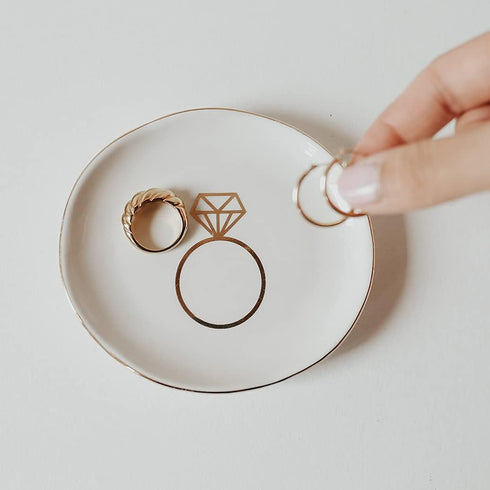 Sweet Water Decor Ring Jewelry Dish Tray | Great for Her Engagement Engaged Ring Dish Holder Bride Ring Holder Gold Ceramic Trinket Tray Wedding A...
