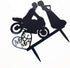 Motorcycle Funny Wedding Cake Topper Mr & Mrs, Bride Groom with Motorbike (Black Acrylic)...