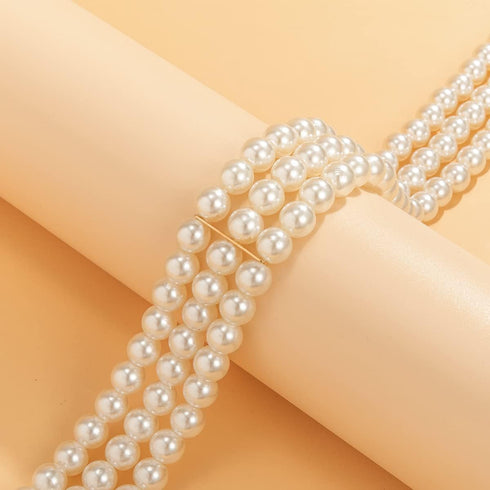 Pearl Choker Necklace Layered Pearl Strand Necklace Costume Accessories Toggle Clasp Necklace for Women (Gold)...