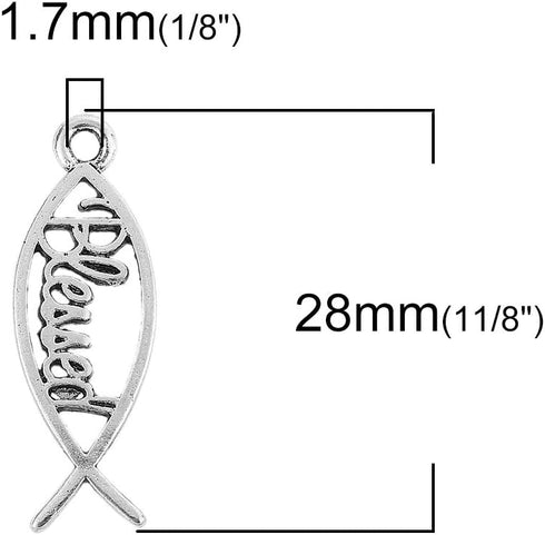 JGFinds Blessed Fish Charms, Spiritual Message Silver Tone, 36 Pack of Bracelet Charms Jewelry Making Quotes for Keychains - Encouragement Inspira...