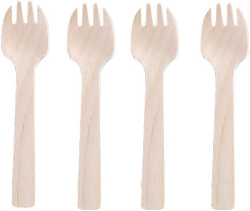 50 Pieces 4.13 Inch Disposable Mini Wooden Forks Disposable 2 in 1 Spoon and Fork Dessert Fork Fruit Fork Ice Cream Spoons for Scooping Soft Foods...