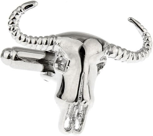 Bull Longhorn Steer Skull Pair Cufflinks in a Presentation Gift Box & Polishing Cloth...