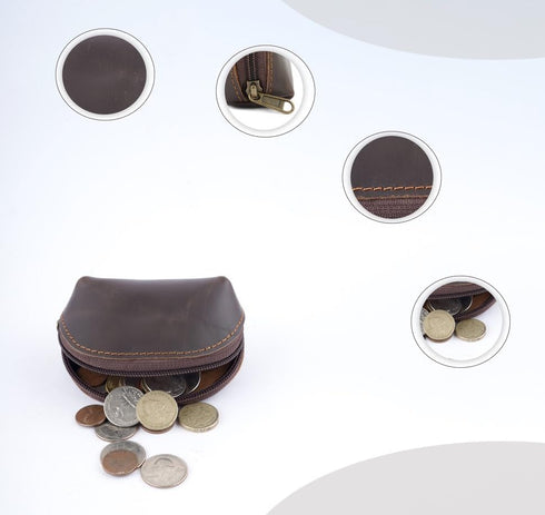 Leather Moon Pocket Coin Case Mini Squeeze Coin Purse Pouch Change Holder Tray Purse Wallet for Men & Women : Dark Brown...