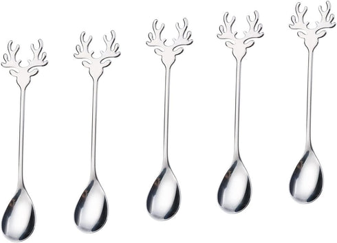 10 Pieces Stainless Steel Mini Coffee Espresso Spoon, Elk shaped spoon Flatware Dessert Teaspoons Small Soup Spoons, 5.5 inch Specialty Demitasse ...