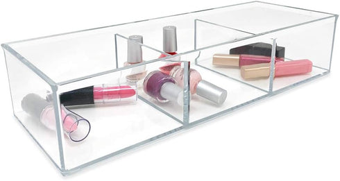 Isaac Jacobs Large 3-Compartment Acrylic Stackable Organizer (12.9" L x 5" W x 2.7" H), Multi-Sectional Tray & Storage Solution for Makeup, Craft ...
