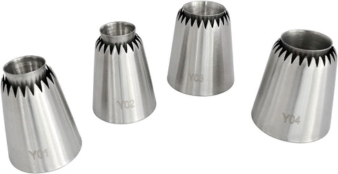 Sultan Piping Nozzle 4PCS 304 Stainless Steel Russian Piping Tips Sultan Ring Baking Mold Icing Nozzle Cookies Cupcake Icing Decorating Supplies D...