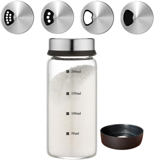 7 oz Salt Pepper Shakers with Adjustable Outlet Holes Clear Glass Shaker Bottles Spice Seasoning Cans for Kitchen Decor and Home Restaurant BBQ Ca...