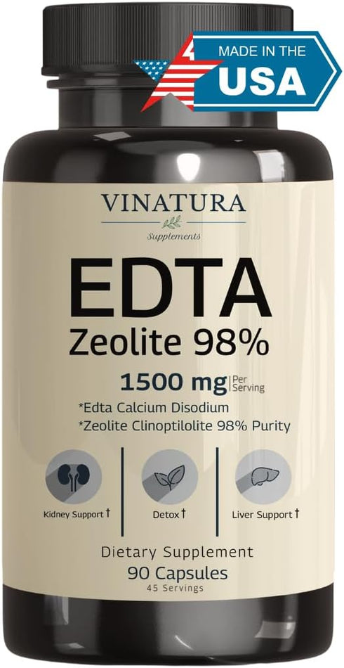 EDTA Capsules - 1500mg per serv, USA Made & Tested, Liver Support - Edta Calcium Disodium, Kale Extract - 90 Capsules 45 Servings...