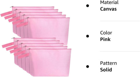 10 Pieces Cotton Canvas Makeup Bag with Bottom and Strap, Multi-Purpose Cosmetic Bag with Zipper Travel Toiletry Pouch, Blank DIY Craft Bag (Pink,...