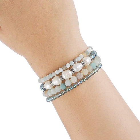 PEARL&CLUB Bead Crystal Wrap Bangle Bracelet - Fashion Jewelry Beaded Bracelet with Silver Metal, Gifts for Women...