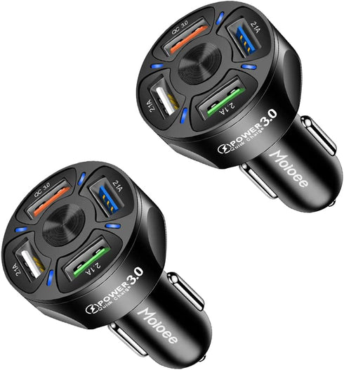 2Pack Car Charger Adapter, 4-Port USB QC 3.0 Fast Phone Charger Adapter, 32V Quick Charging LED Light Display, Universal Compatible with iPhone 13...