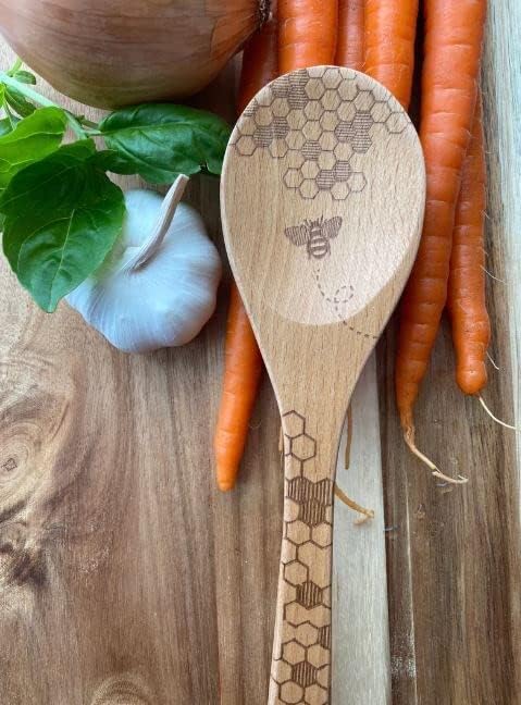 Talisman Designs Laser Etched Beechwood Tasting Spoon | Honey Bee Design | Cooking Spoon | Cute & Functional Kitchen Tool | Decorative Wooden Uten...