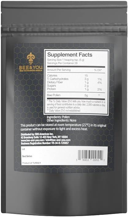 Bee and You - 100% Natural and Raw Bee Pollen Granules, Bee Pollen Supplement, Natural Superfood, Amino Acids, Antioxidants, Enzymes, Vitamin B, P...