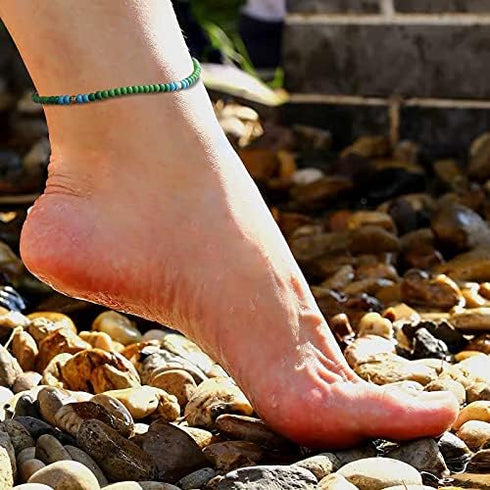 XIJIN 18 Pieces Elastic Beaded Anklets for Women Handmade Beach Boho Colorful Beads Ankle Bracelets Set...