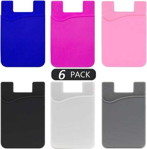 6 Pack Phone Card Holder,Silicone with 3M Adhesive Stick-on cell Phone Wallet,Slim Id Credit Card Holder Pouch Sleeve Pocket Compatible with iPhon...