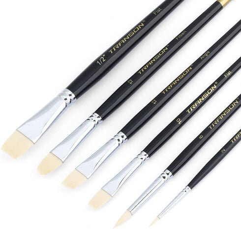 Transon Paint Brush Set 6pcs Art Painting Flexible Bristle for Acrylic Watercolor Gouache Oil Leather Canvas and Face Painting...