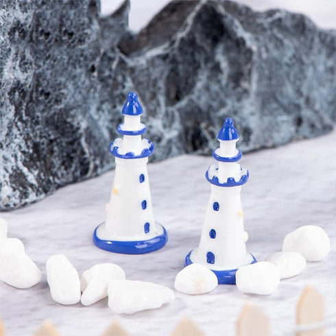 6Pcs Small Boat and Blue White Lighthouse and Artificial Tree Stump Resin Statue Micro Landscape Decorations DIY Landscaping Decoration Accessorie...