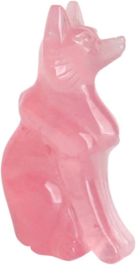 AITELEI Natural Hand Carved Pink Rose Quartz Fox Statue Charm Good Luck Grouding Stone Protection for Home Decora...