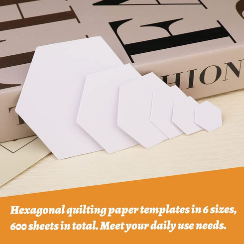 600 Pieces Paper Piecing Hexagon Paper Piecing Template 6 Sizes White Paper Piecing Quilting Template Hexagon Shape for Quilting, Sewing, Craft Id...