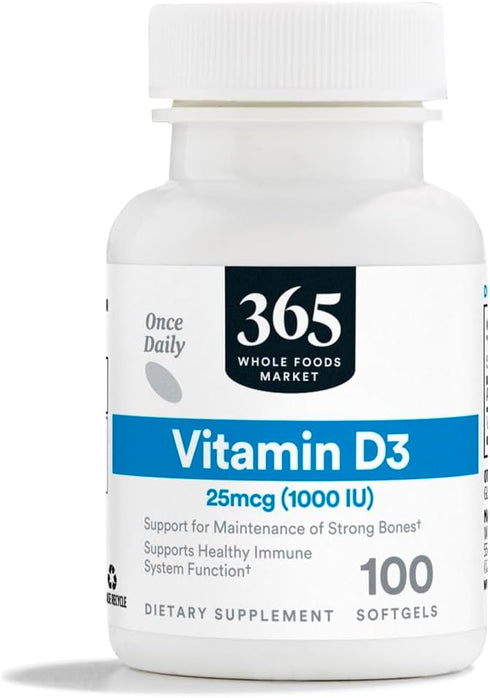 365 by Whole Foods Market, Vitamin D3 1000 IU, 100 Softgels...