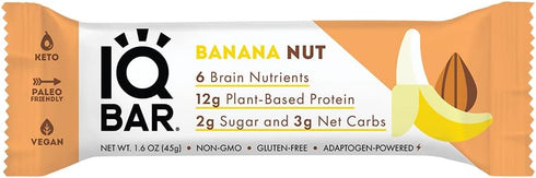 IQBAR Brain and Body Keto Protein Bar - Banana Nut Keto Bar - Energy Bar - Low Carb Protein Bar - High Fiber Vegan Bar and Low Sugar Meal Replacem...