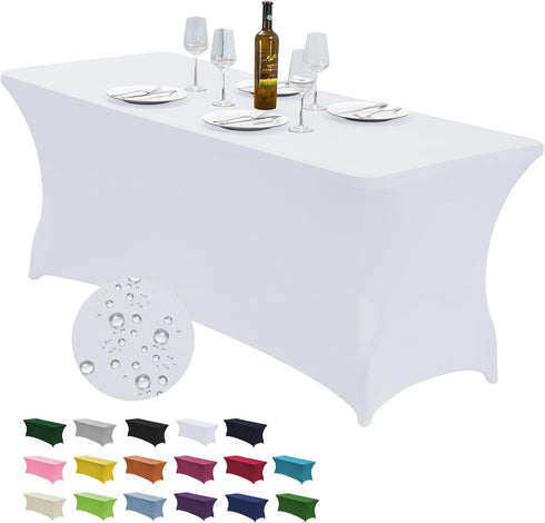CWK 6FT Waterproof Stretch Spandex Table Cover for Rectangular Tables - Elastic Fitted Tablecloth for Folding Tables,Wrinkle Resistant Table Cloth...