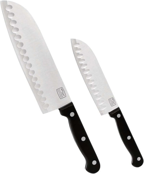 Chicago Cutlery 2-Piece Stainless Steel Triple Rivet Polymer Handles Essentials Partoku/Santoku Set, Black...