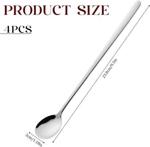4PCS Sliver Stainless Steel Coffee Stirrers 9-Inch Long Coffee Spoons for Coffee Ice Tea Spoons Long Handle Cocktail Stirring Spoons for Cocktail ...