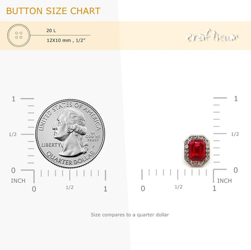 Emerald Cut Ruby Rhinestone Sewing Shank Buttons 20 Pcs - 12X10mm, 1/2"...