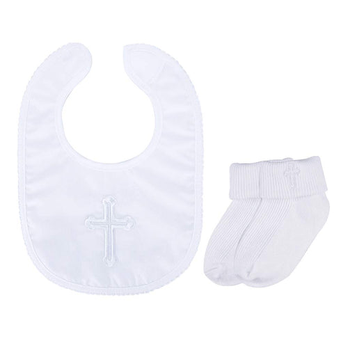 Infant Baby Boys' Girls' Christening Baptism Embroidered Cross Bib and Socks for Outfits...