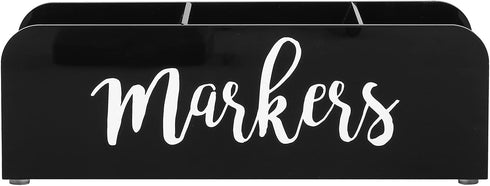 MyGift Whiteboard Marker Holder, Black Acrylic Wall Mounted or Tabletop Dry Erase Marker/Eraser/Cleaner Caddy with Cursive MARKERS Label...