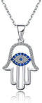 Evil Eye Hamsa Hand Necklace 14k Gold Plated Third Eye White Blue Cz Womens Pendant Necklace...
