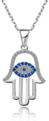 Evil Eye Hamsa Hand Necklace 14k Gold Plated Third Eye White Blue Cz Womens Pendant Necklace...