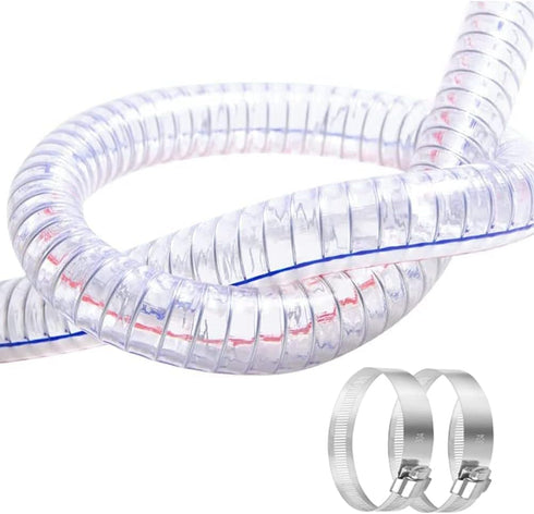 QuQuyi 1" ID x 1-1/4" OD, 3FT length Steel Wire Hose PVC Vacuum Tubing (with 2 Stainless Clamps), Drain Hose Vinyl Suction Tubing Flexible Tube Vi...