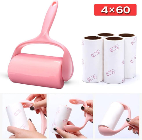 Sticky Lint Roller, Pet Hair Roller, Dog & Cat Hair Remover Kit,4 Refills 240 Sheets, Lint Brush for Clothes, Carpet, Car Seats, Dust, Dogs, Handl...